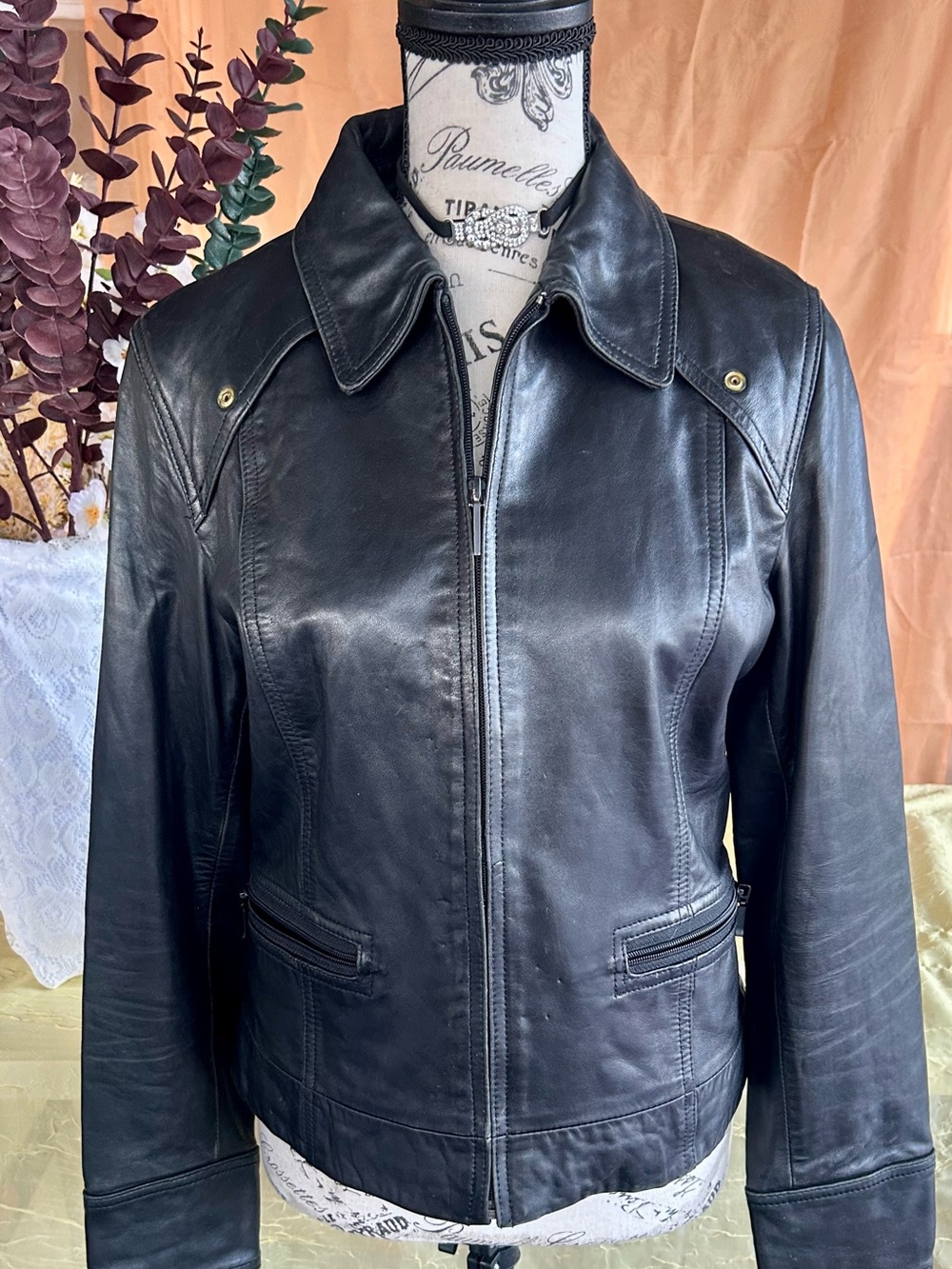 Kenneth Cole Black Leather Zip Jacket